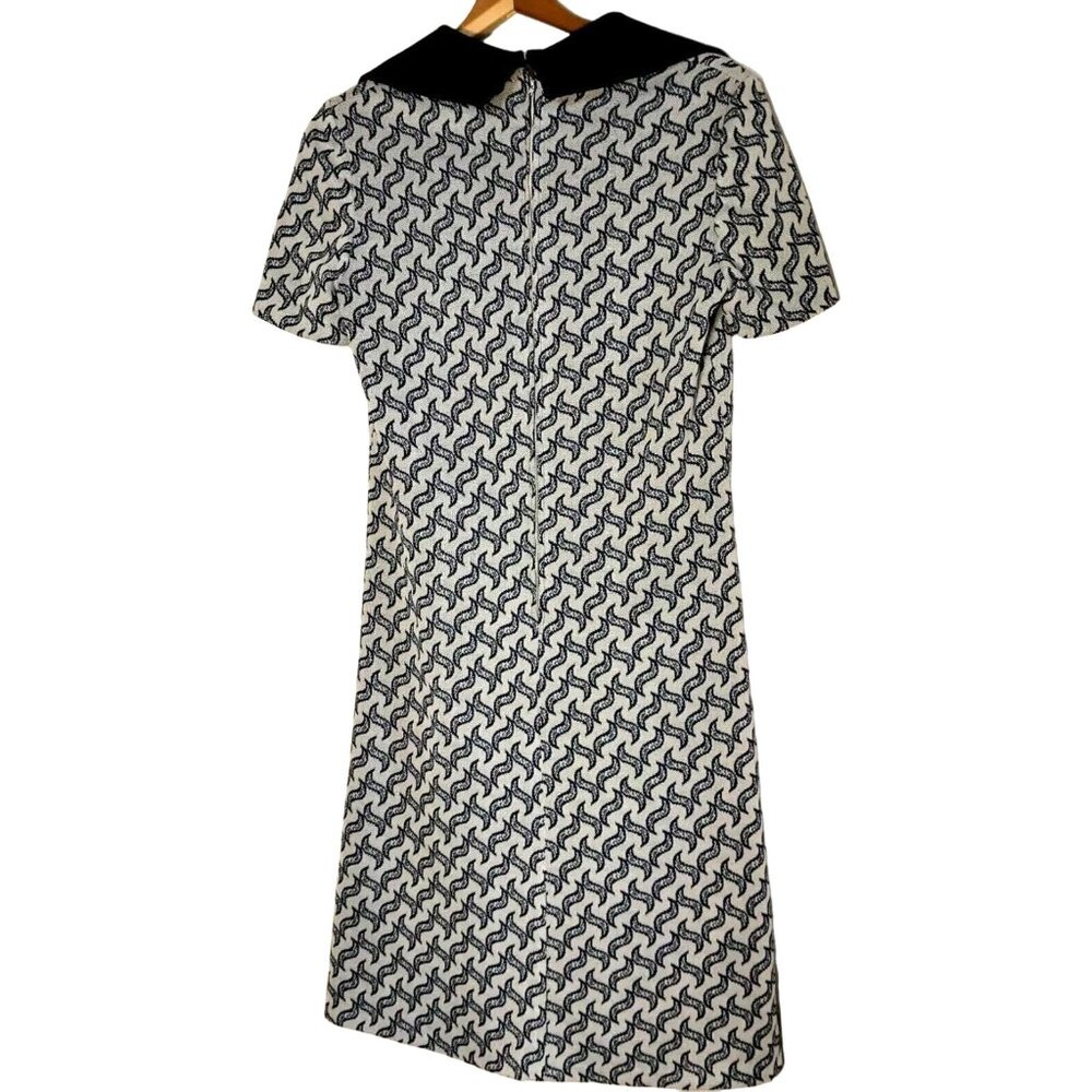Vintage 1960s Homemade Dress Blue White Short Sleeve Collared V Neck Rockabilly - Picture 2 of 12